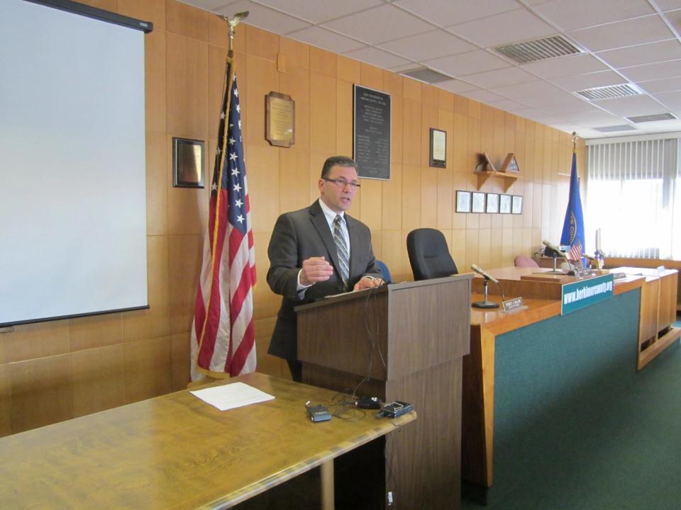 Herkimer County Legislature Chairman Vincent "Jim" Bono speaks at a 2012 news conference about Herkimer County jails.