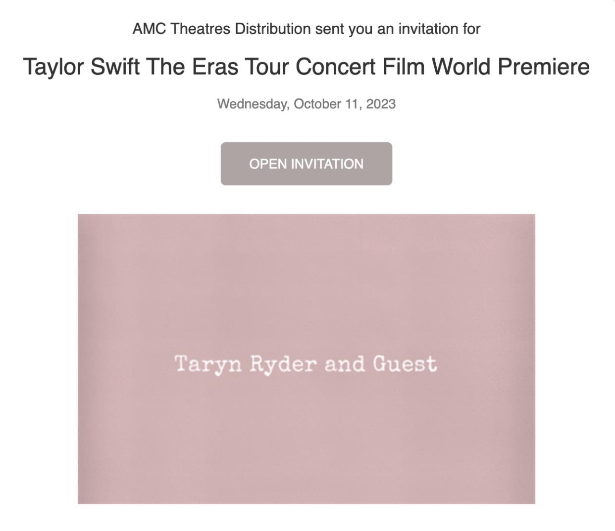 A look at the e-vites for Taylor Swift's concert film premiere.