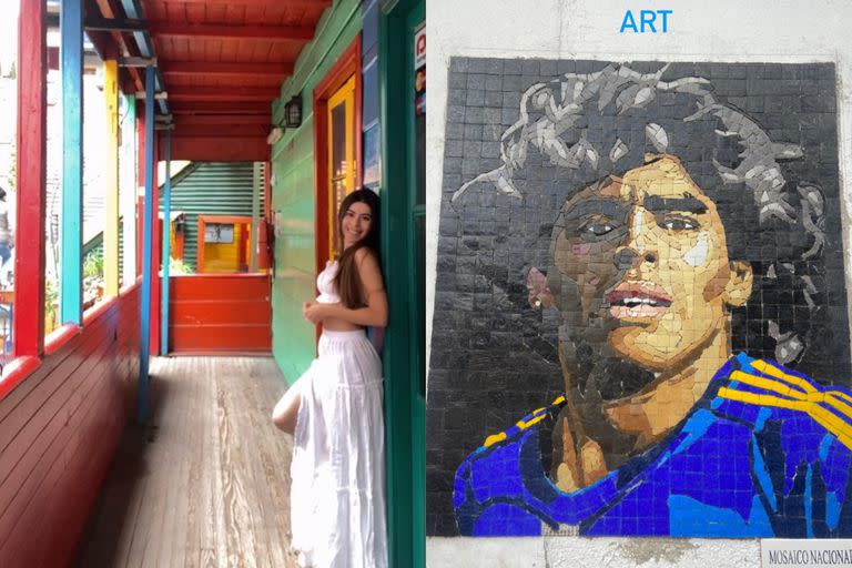 Durante su estadía en la Argentina, la profesora de Julián Álvarez, visitó La Boca y fotografió homenajes a Diego Armando Maradona
