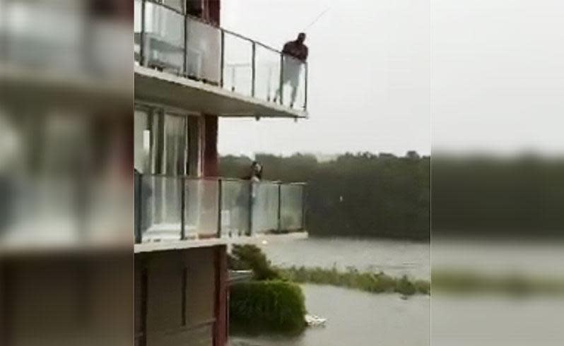 These Narrabeen residents were able to fish from the 2nd floor of a unit block. Photo: Twitter/JasonMorrisonAU