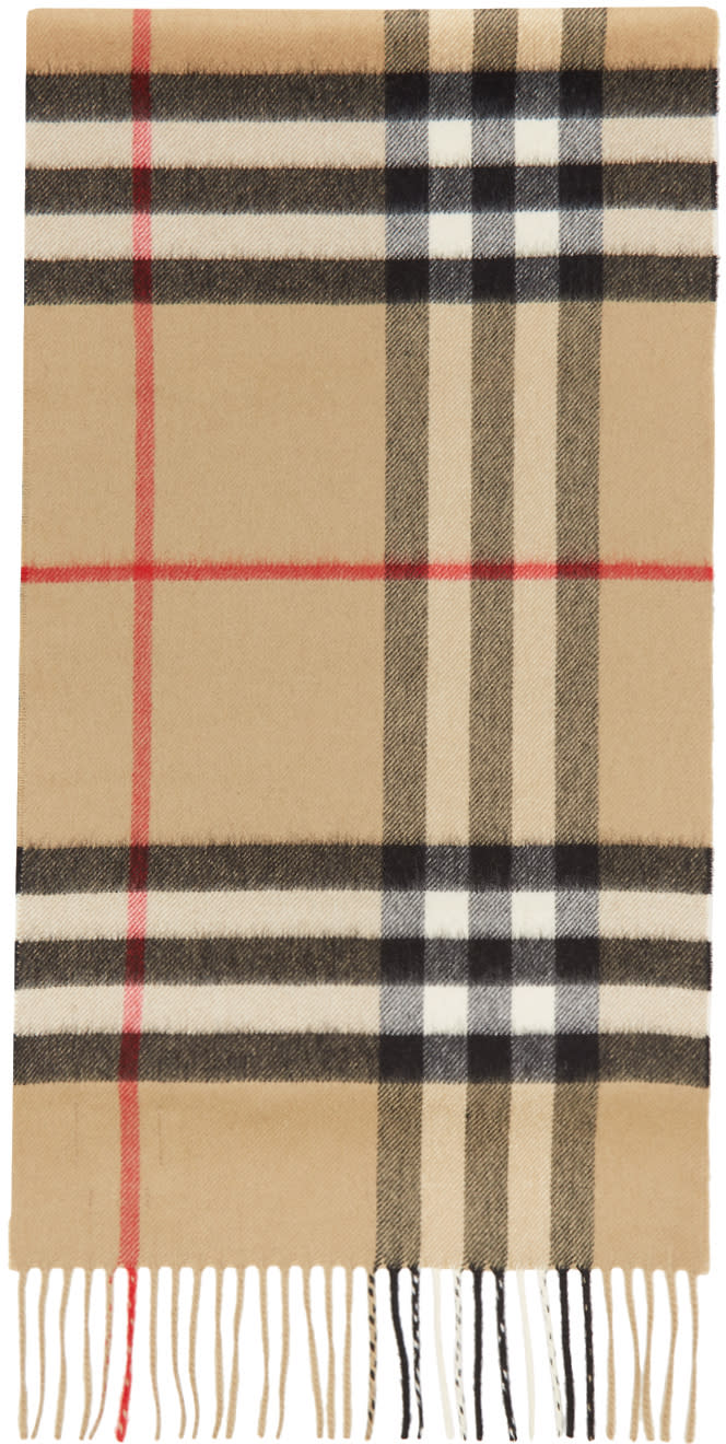 Burberry Beige Cashmere Mega Check Scarf