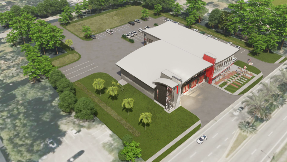 A rendering shows what the new Fire Station No. 1 in Daytona Beach will look like. The city purchased land to make possible the new 28,000-square-foot station on Ridgewood Avenue south of Orange Avenue, which is hoped to be complete by late 2025.