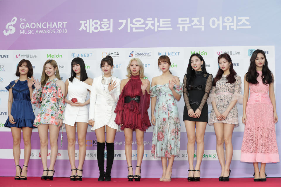 SEOUL, SOUTH KOREA - JANUARY 23: Members of girl group TWICE attend the 8th Gaon Chart K-Pop Awards on January 23, 2019 in Seoul, South Korea. (Photo by Han Myung-Gu/WireImage)