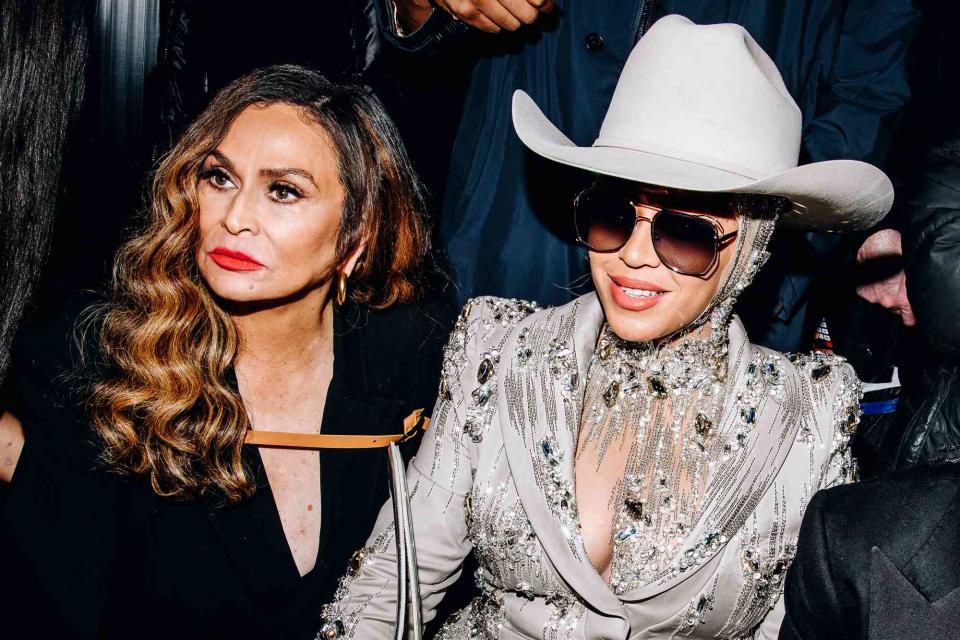 <p>Nina Westervelt/WWD via Getty</p> Tina Knowles and Beyoncé in New York City on Feb. 13, 2024