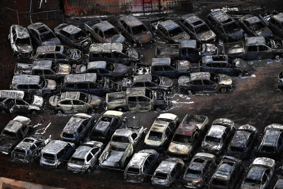Destroyed cars in Lahaina in the aftermath of wildfires in western Maui, Hawaii (AFP via Getty Images)
