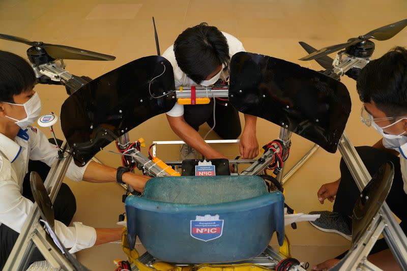 Cambodian students design a manned drone, in Phnom Penh