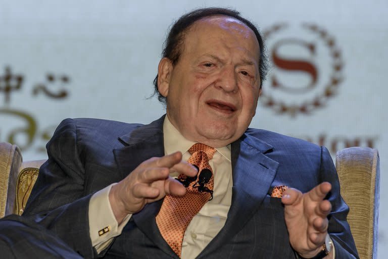 Las Vegas casino boss Sheldon Adelson pictured during a press conference in Macau on September 20, 2012. US firm Las Vegas Sands, run by US billionaire Adelson, said that it will go ahead with the contruction of a vast casino project near Madrid six years after unveiling the contested project which could create up to 200,000 jobs