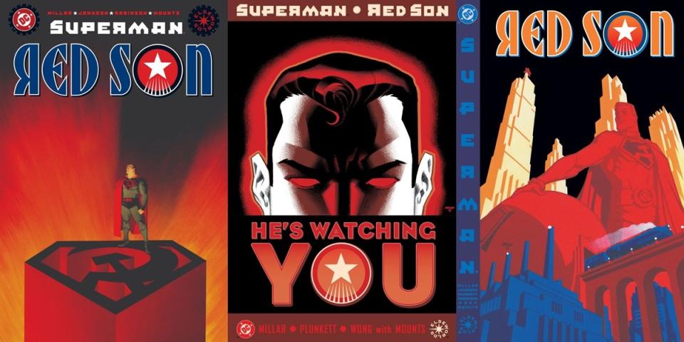 Covers for Mark Millar's 2003 Superman Elseworlds tale, Red Son, by artist Dave Johnson. 