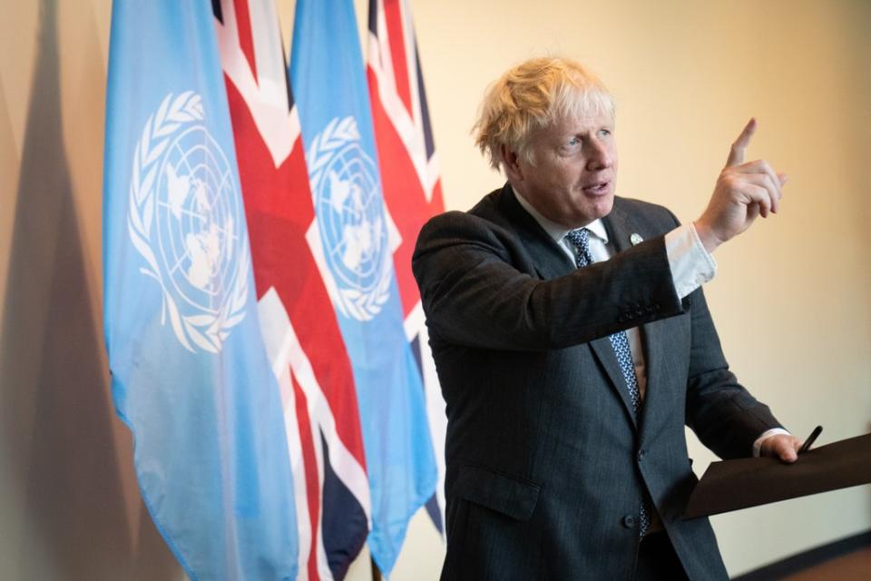 Prime Minister Boris Johnson addresses the media at the United Nations General Assembly (Stefan Rousseau/PA) (PA Wire)