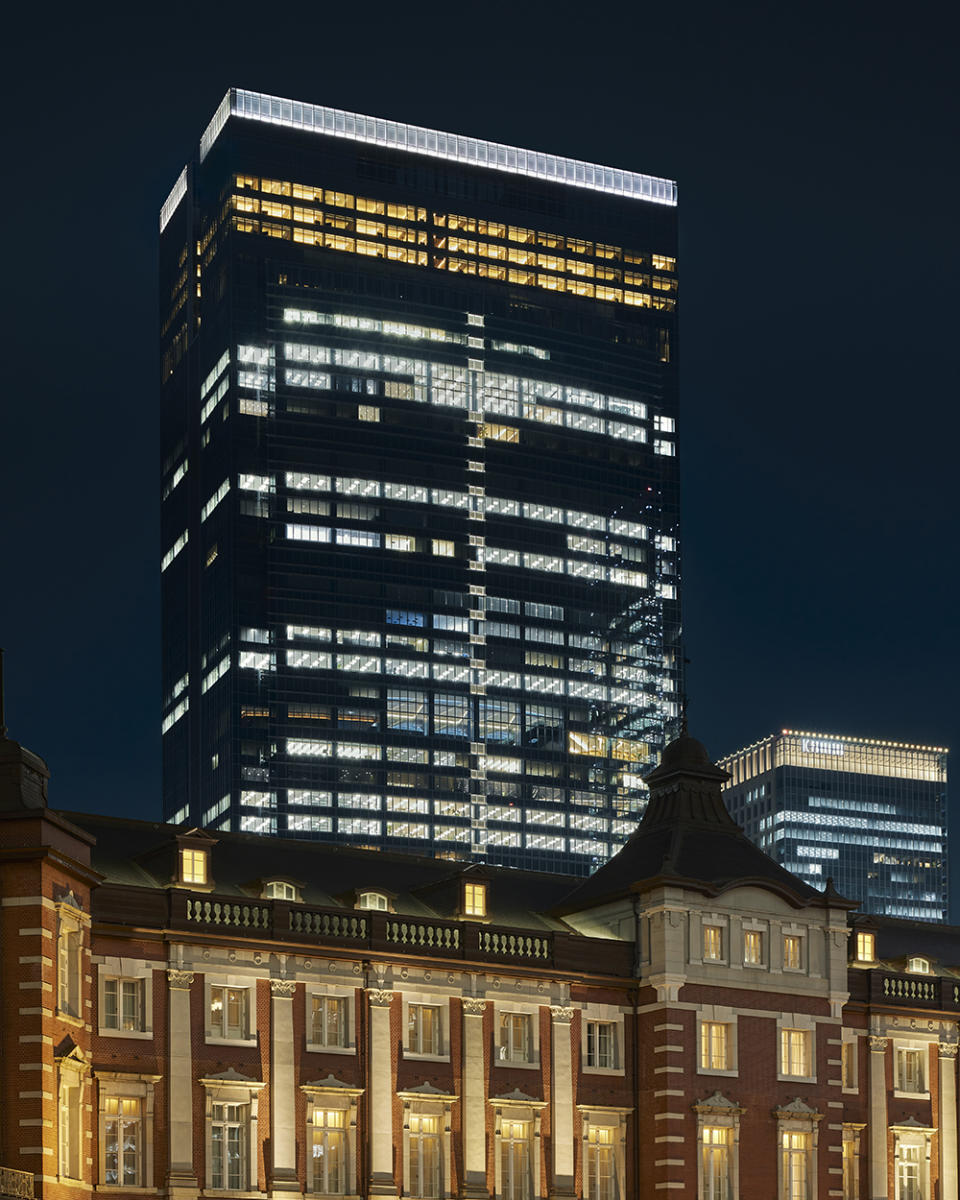 The hotel tops a brand new tower soaring about Tokyo Station.