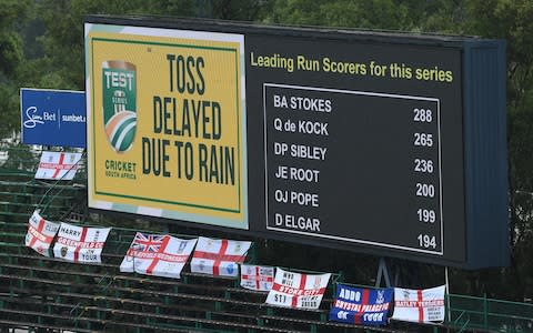 Rain falls and the toss is delayed during Day One of the Fourth Test between South Africa and England at The Wanderers on January 24, 2020 in Johannesburg, South Africa. - Credit: Getty Images