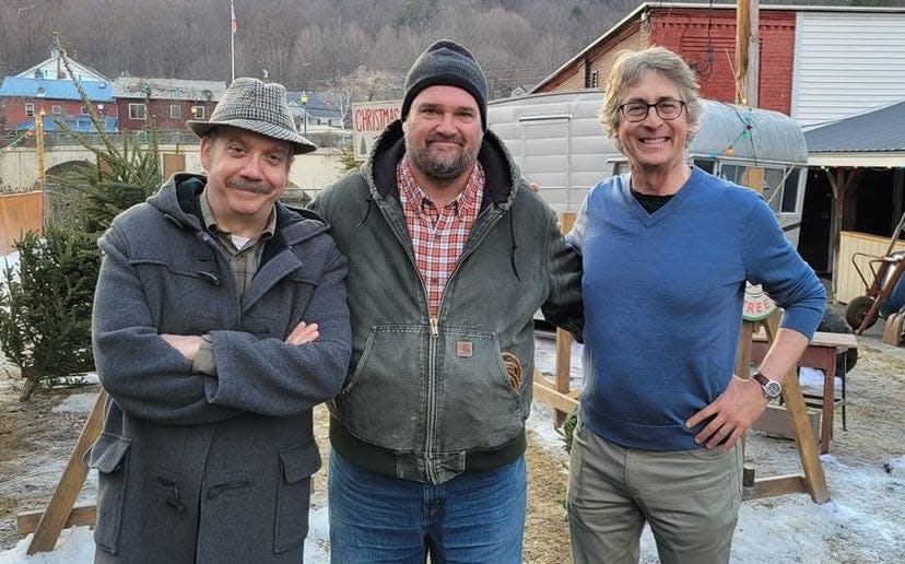 Michael Malvesti on the set of "The Holdovers" with actor Paul Giamatti and director Alexander Payne.