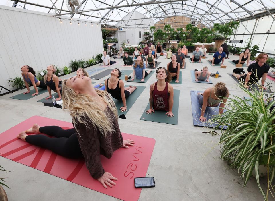 Becca Hammond instructs Bija Yoga and Wellness patrons in Orem on Sunday, Jan. 22, 2023. | Jeffrey D. Allred, Deseret News