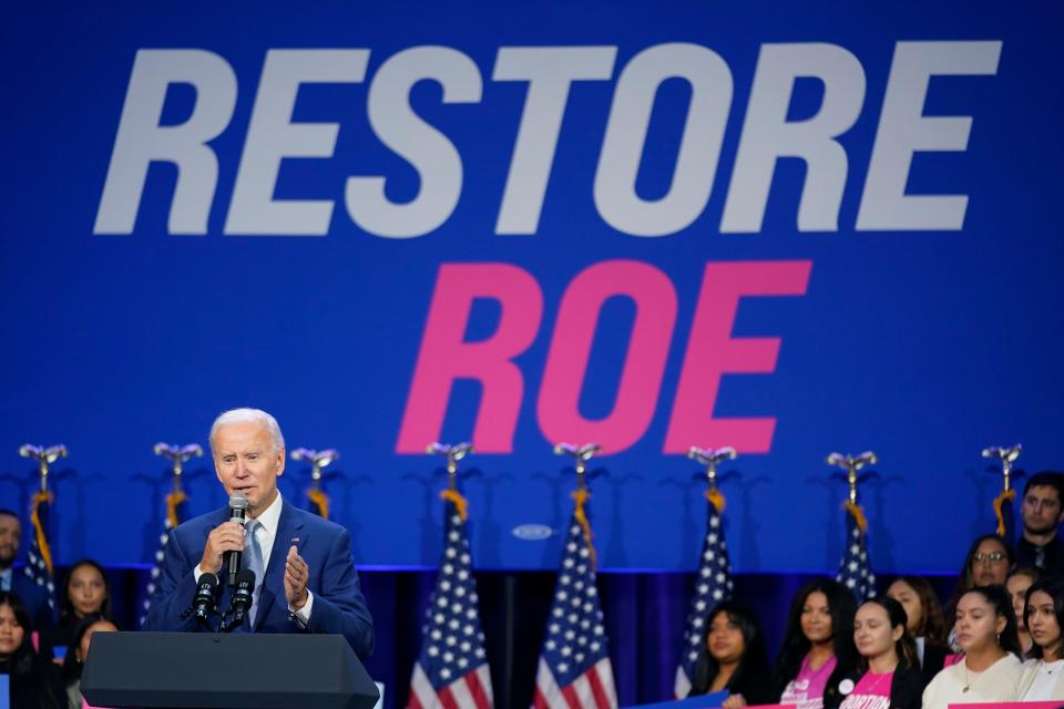 President Joe Biden speaks about abortion access during a Democratic National Committee event, Tuesday, Oct. 18, 2022, at the Howard Theatre in Washington. (AP Photo/Patrick Semansky) ORG XMIT: DCPS103