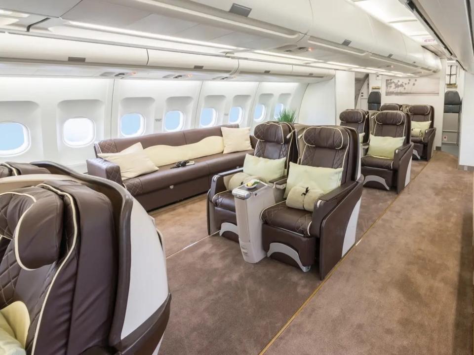 AirX Charters' A340 pair of business class seats with linens.