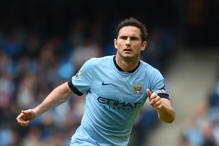 Manchester City's midfielder Frank Lampard plays during the English Premier League football match against Southampton at the Etihad Stadium in Manchester on May 24, 2015