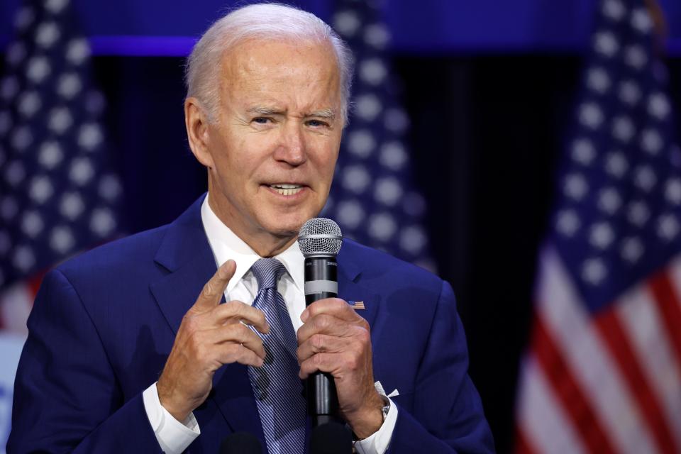 President Joe Biden speaks at a Democratic National Committee event at the Howard Theatre on October 18, 2022 in Washington, D.C.