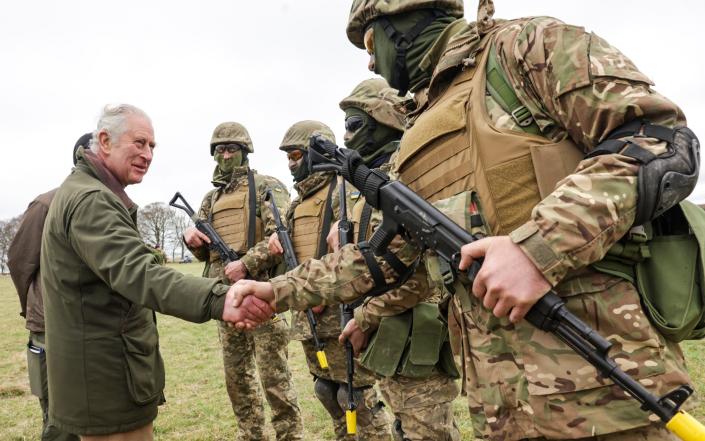 King Charles III meets with Ukrainian recruits being trained by British and international partner forces in Wiltshire - Chris Jackson/Chris Jackson Collection