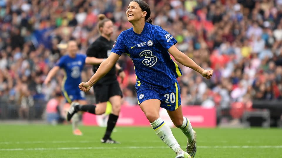 Kerr celebrates after scoring Chelsea's third goal during 2022 Women's FA Cup final. - Michael Regan/Getty Images