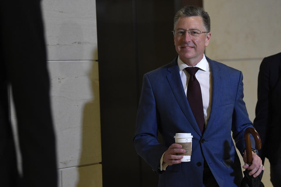 Kurt Volker, President Donald Trump's former special envoy to Ukraine, arrives on Capitol Hill in Washington, Wednesday, Oct. 16, 2019. (AP Photo/Susan Walsh)