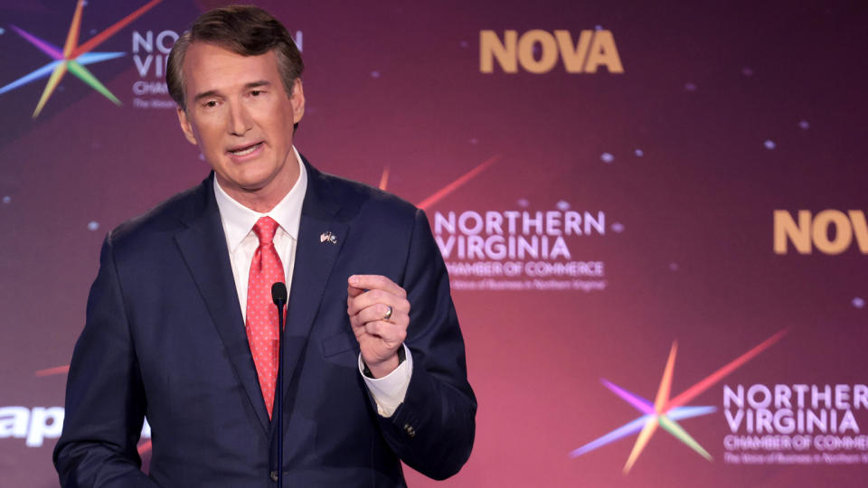 Republican gubernatorial candidate Glenn Youngkin debates former Virginia Gov. Terry McAuliffe hosted by the Northern Virginia Chamber of Commerce September 28, 2021 in Alexandria, Virginia. The gubernatorial election is November 2. (Win McNamee/Getty Images)