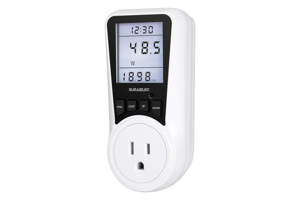 A photo of the SURAIELEC wattage meter on a white background