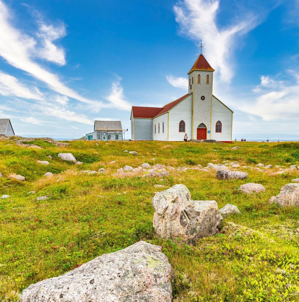 A church and old fishermen's houses in Ile aux Marins