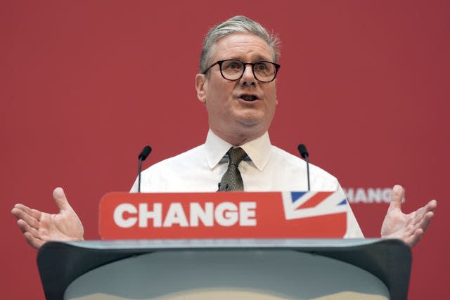 Labour Party leader Sir Keir Starmer on stage in Manchester