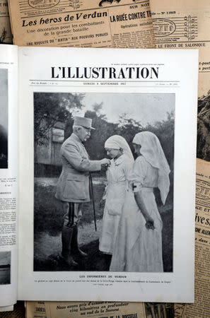 A portrait of French General Philippe Petain, published in the French newspaper ''L'Illustration" on September 8, 1917, is seen in this picture illustration taken November 8, 2018. REUTERS/Charles Platiau/Illustration