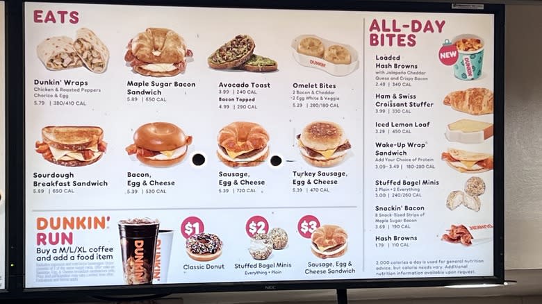 Dunkin' menu