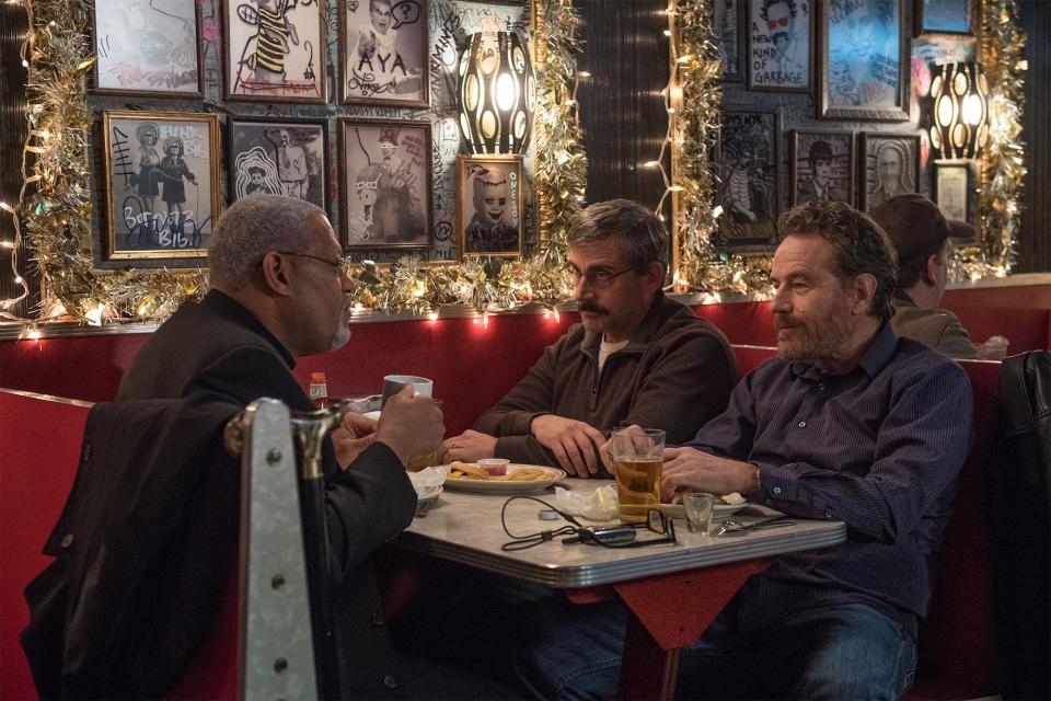 Last Flag Flying L to R: Laurence Fishburne as u0022Mueller,u0022 Steve Carell as u0022Docu0022 and Bryan Cranston as u0022Salu0022