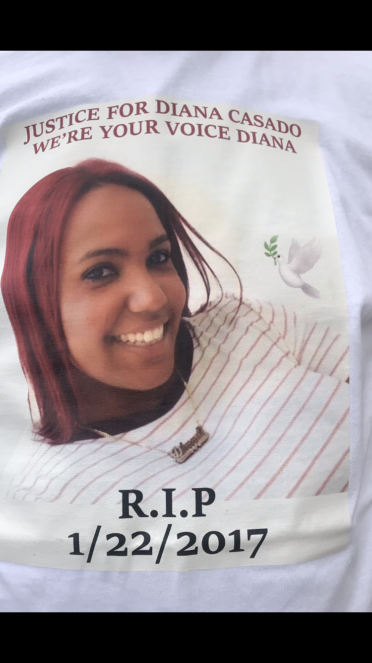 Several of Diana Casado's friends and relatives wore shirts like this one at a court appearance for the man suspected of killing her