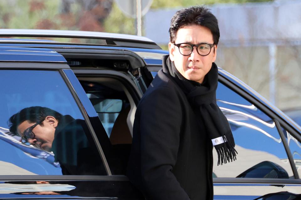 Actor Lee Sun-kyun gets off a car upon his arrival at the Incheon Metropolitan Police in Incheon, South Korea, Saturday, Dec. 23, 2023. The actor was then found dead on Dec. 27, 2023.