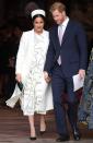 <p><strong>11 March </strong>The Duke and Duchess of Sussex <a href="https://www.harpersbazaar.com/uk/culture/culture-news/a26782886/royal-family-commonwealth-day-service-london/" rel="nofollow noopener" target="_blank" data-ylk="slk:attended the Common Wealth Service;elm:context_link;itc:0;sec:content-canvas" class="link ">attended the Common Wealth Service</a>. Meghan wore a custom Victoria Beckham chain printed dress with a white coat and emerald courts.</p><p><a class="link " href="https://www.modaoperandi.com/victoria-beckham-fw19/chain-link-print-cady-dress?mid=40524&siteID=TnL5HPStwNw-sGGDMKjUE.jrAXgptJMhqg" rel="nofollow noopener" target="_blank" data-ylk="slk:PRE-ORDER THE DRESS;elm:context_link;itc:0;sec:content-canvas">PRE-ORDER THE DRESS</a></p>