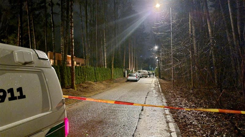 The road outside Leonid Volkov’s house is pictured, in Vilnius