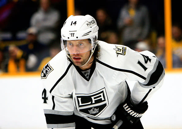 NASHVILLE, TN - DECEMBER 22: Los Angeles Kings defenseman Tom Gilbert (14) is shown during the National Hockey League game between the Nashville Predators and the Los Angeles Kings, held on December 22, 2016, at Bridgestone Arena in Nashville, Tennessee. (Photo by Danny Murphy/Icon Sportswire via Getty Images)