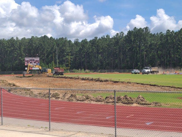 The removal of grass recently began at South Effingham's football stadium, the Corral. Both Effingham County High School and South Effingham will be getting synthetic turf for their stadiums this coming fall season.