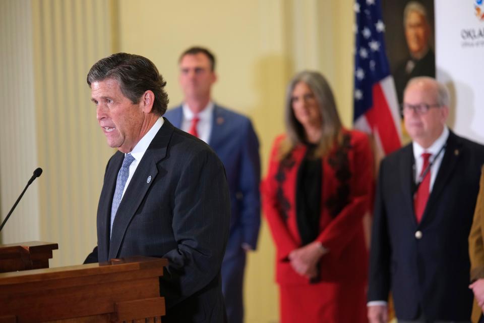 Kevin Corbett, Secretary of Health and Mental Health, speaks during a press conference to announce the expansion of SoonerCare for pregnancy and postpartum care at the Oklahoma Capitol Monday, March 27, 2023