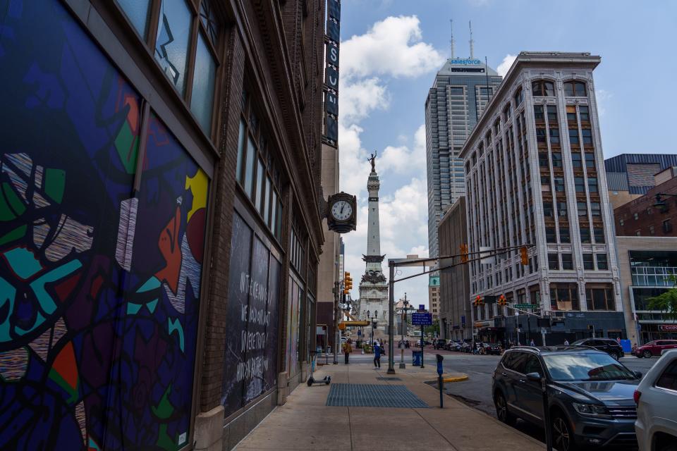 A view of the south side of the Soldiers and Sailors Monument on Wednesday, July 5, 2023, from Meridian Street in Indianapolis.