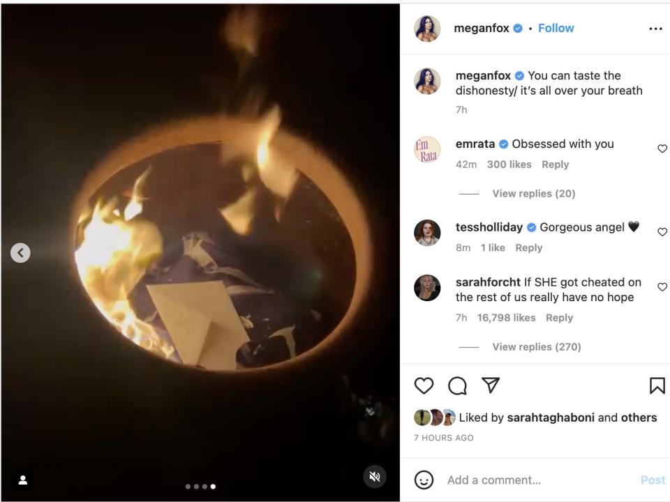 Megan Fox Instagram post with Beyonce lyrics posted on February 11, 2023.