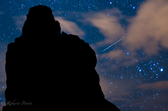 Amateur photographer Roberto Porto snapped this photo of a Quadrantid meteor streaking over the volcanic island ofTenerife in Spain's Canary Islands on Jan. 4, 2012 during the meteor shower's peak.
