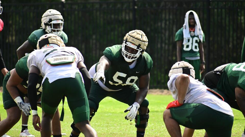 The Florida A&M Rattlers practiced for the first time in full pads at practice six of fall football training camp in Tallahassee, Florida, Thursday, Aug. 10, 2023.