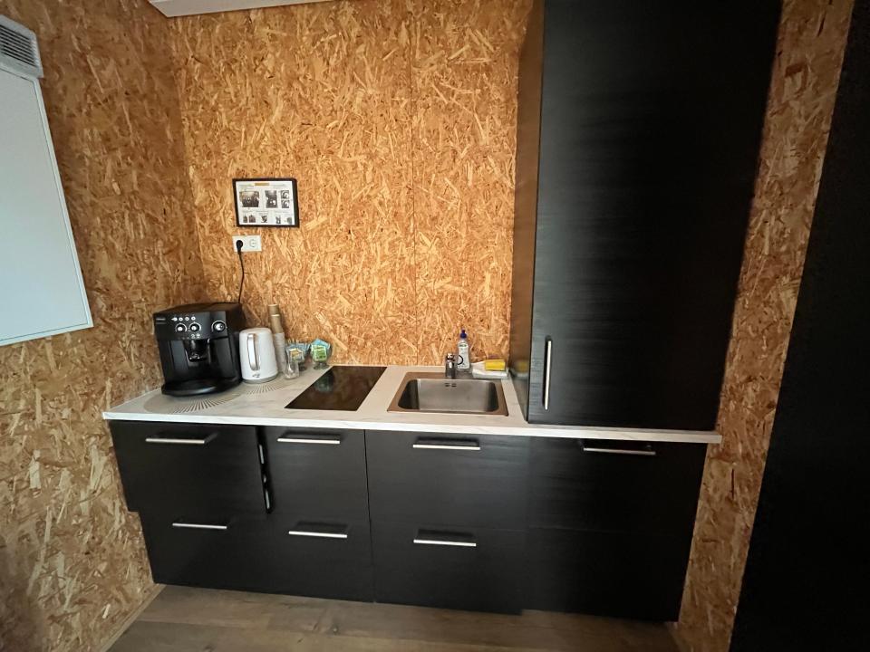 The kitchenette at the Bubble Hotel in Iceland.