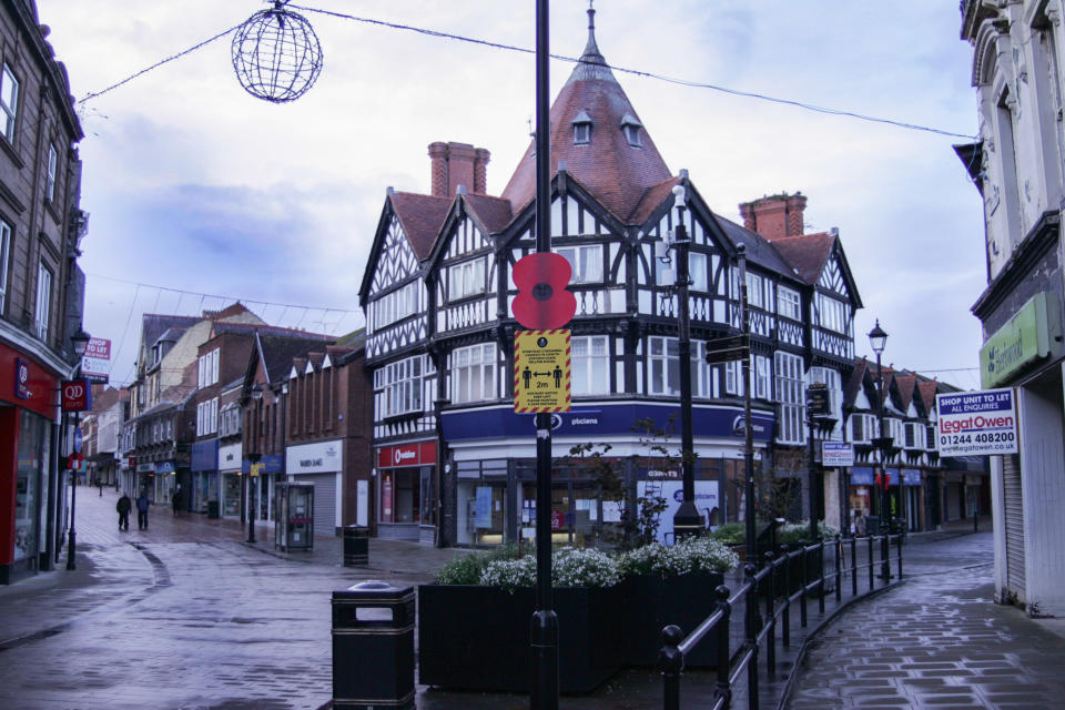 Welsh High Streets deserted on first Sunday of Lockdown in Wrexham, UK - 25 Oct 2020