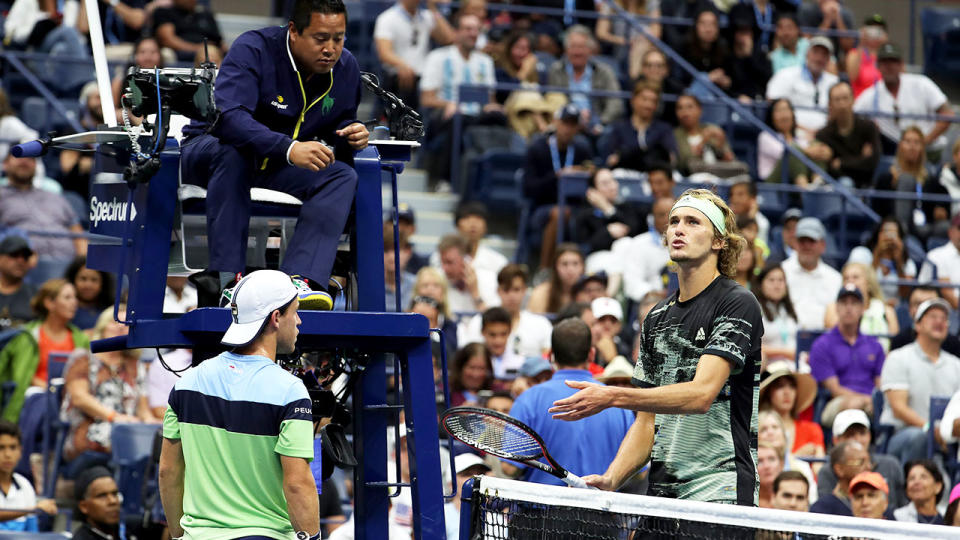 Alexander Zverev, pictured here arguing with the umpire.