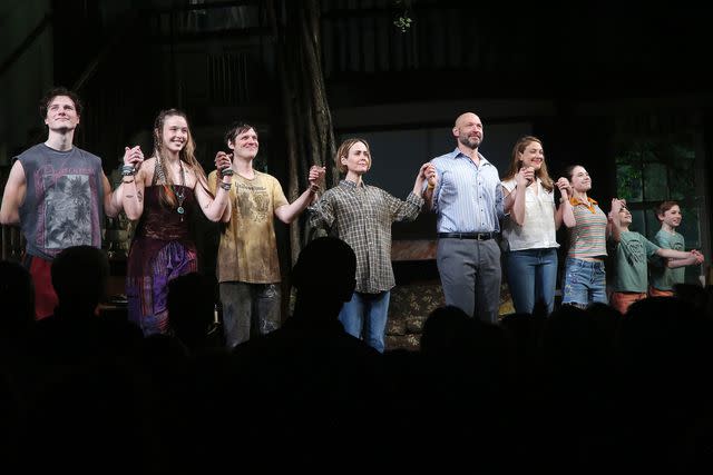 <p>Bruce Glikas/Getty</p> Graham Campbell, Ella Beatty, Michael Esper, Sarah Paulson, Corey Stoll, Natalie Gold, Alyssa Emily Marvin, Everett Sobers and Lincoln Cohen take a bow as 'Appropriate' re-opens on Broadway at the Belasco Theatre on March 25, 2024 in New York City