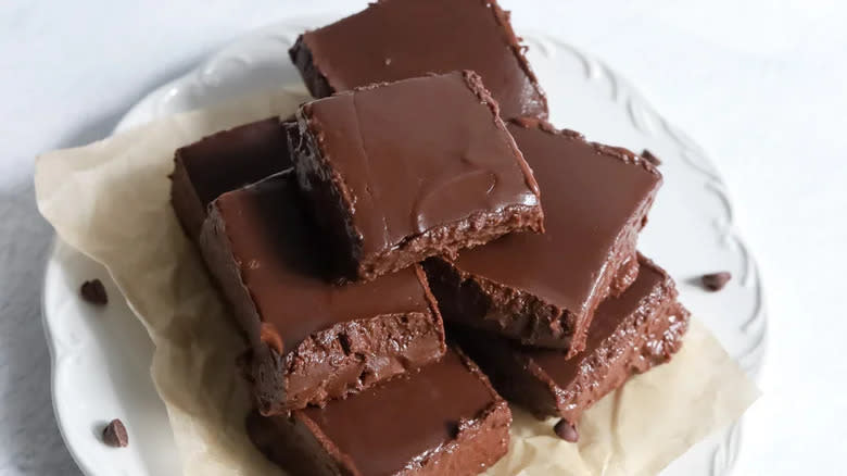 Chocolate fudge on plate