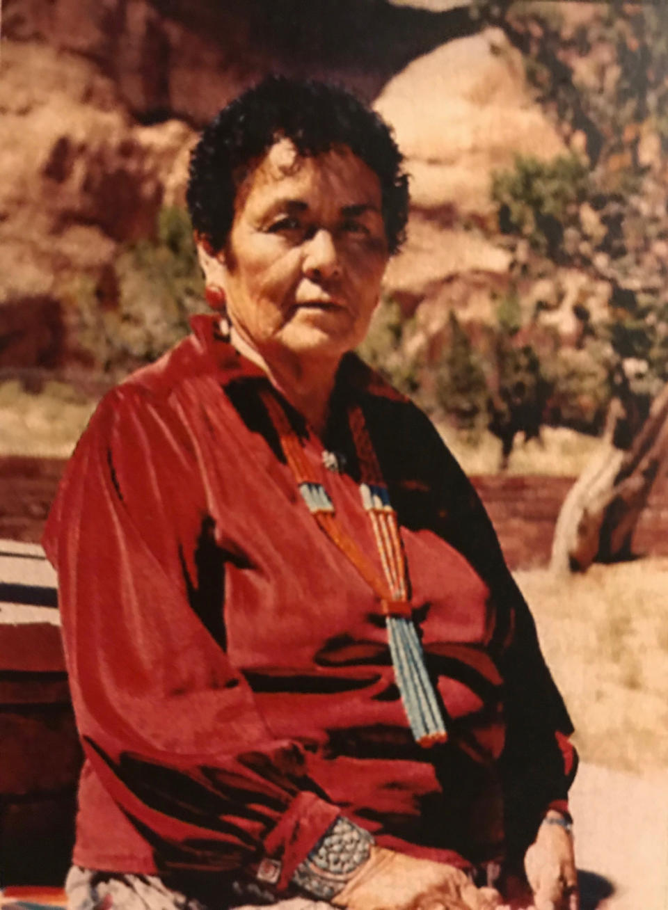 This undated photo provided by Michael B. Slim shows shows his grandmother Alyce Slim in Window Rock, Ariz., on the Navajo Nation. Alyce Slim and her granddaughter were killed in 2001 on the reservation. One of the men who was convicted in their deaths is on federal death row, scheduled to be executed Aug. 26, 2020. (Michael B. Slim via AP)