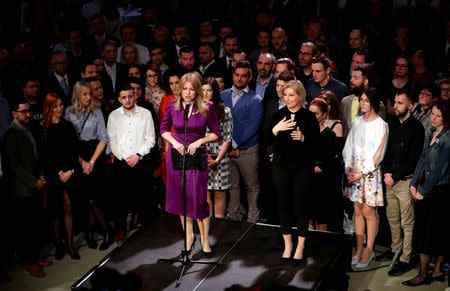 Slovakia's presidential candidate Zuzana Caputova speaks at the party's headquarters in Bratislava, Slovakia, March 30, 2019. REUTERS/David W Cerny