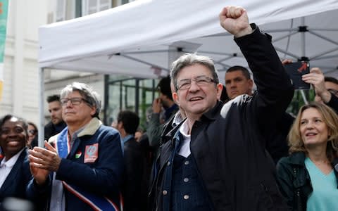 Hard-left presidential candidate Jean-Luc Melenchon was briefly one of the group's targets - Credit: AP